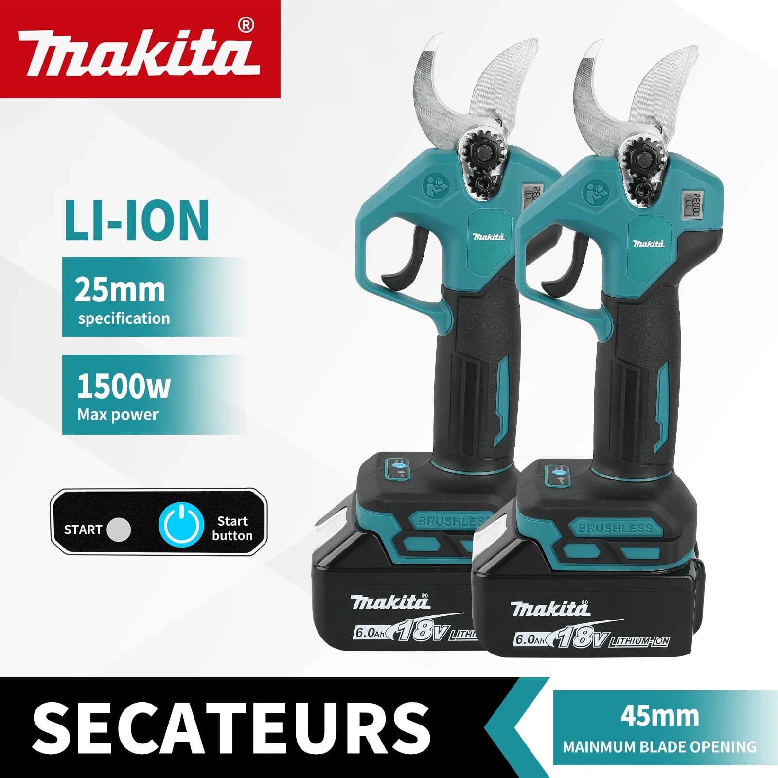 Makita 18V battery-free electric shears, professional tool for pruning garden trees (no battery)