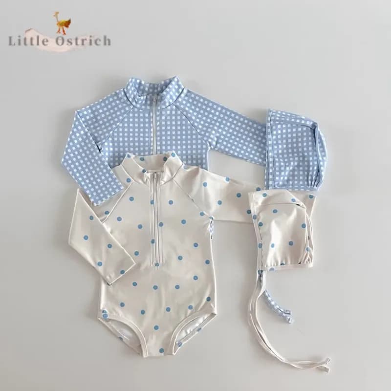 Full swimsuit for newborn baby girl + hood 2 pieces newborn baby costume whole swim summer clothes for children 0-2 years