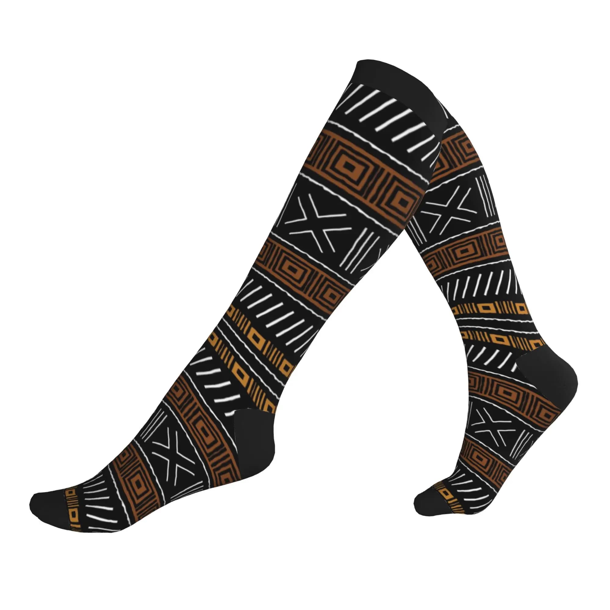 Traditional African Ethnic Tribal Ankara Geometric Art Mens Sports Compression Socks Spring Summer Autumn Winter Dress Socks