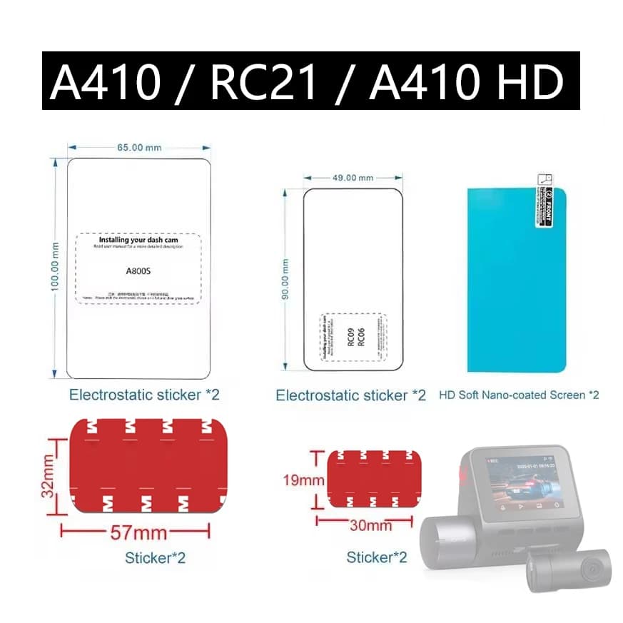 For 70mai Dash Cam A410 Mounting Stickers static stickers FOR 70MAI Rear camera RC21 Wall decal for 70mai A410 HD Film screen