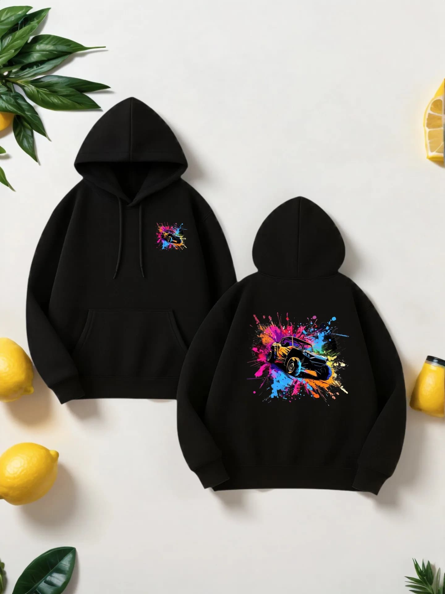 Felpa con cappuccio grafica da uomo, stile streetwear, foderata in pile, stampa grafica a tema auto, per giovani uomini, da indossare tutti i giorni
