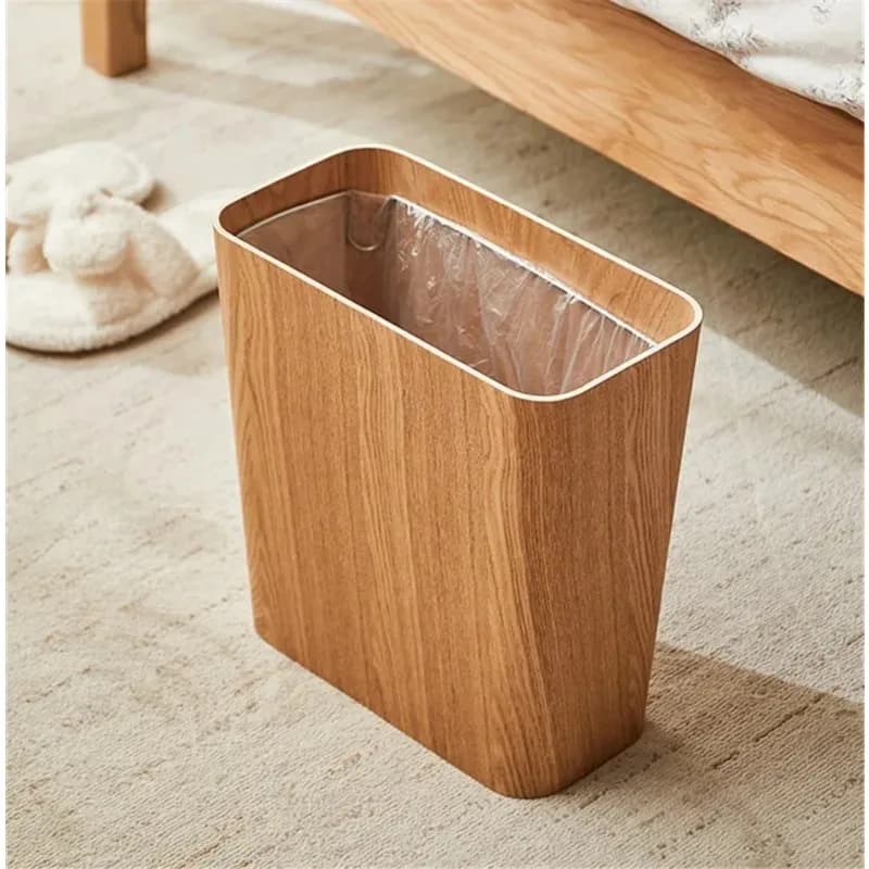 Everbright Store Wooden Trash Can Large Capacity Narrow Slot Paper Basket Living Room Japanese Light Luxury Sanitary Basket