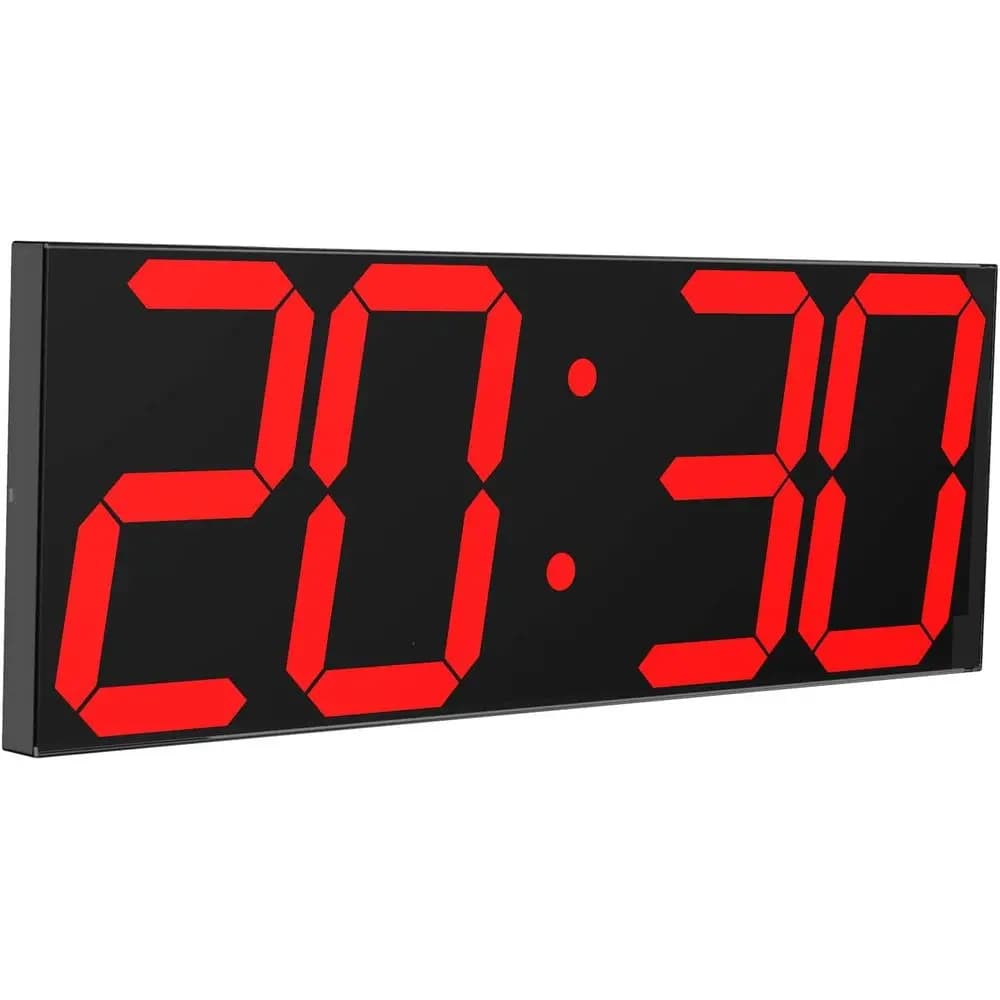 Grande Orologio da Parete LED con 6 Numeri, Telecomando, Timer, Oscuramento Automatico, Calendario e Termometro (Rosso)