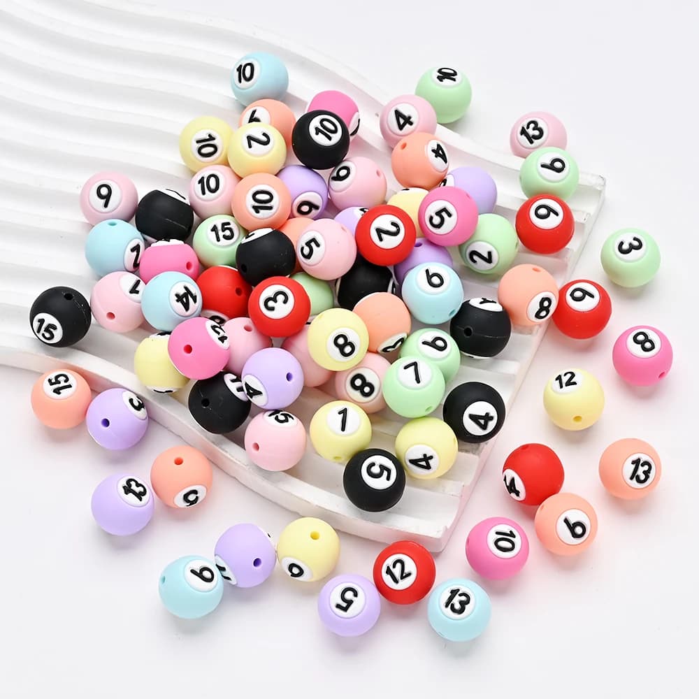 15 pz 15mm perline rotonde in silicone numero di colore perline di messa a fuoco per fai da te per uso alimentare catena ciuccio per bambini creazione di gioielli