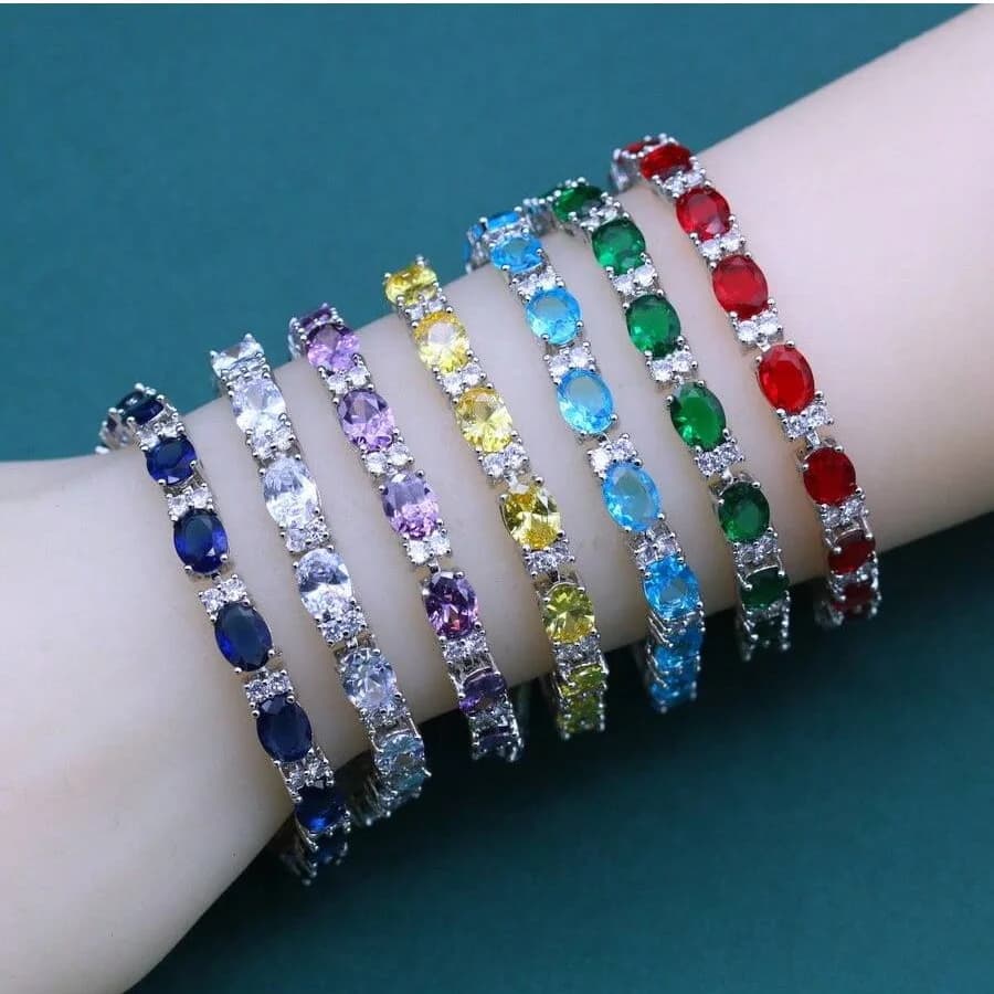 Bracciale color argento Dubai con zirconi verdi gialli blu da 7 colori per il regalo delle donne