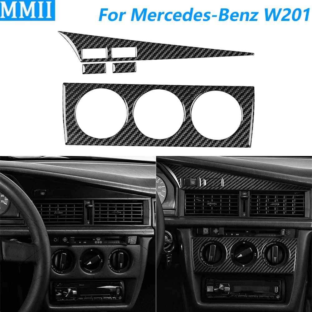 For Mercedes-Benz W201 190 190E 190D 1982-1993 Carbon Fiber Central Control Air Conditioning Panel Cover Car Accessories Sticker