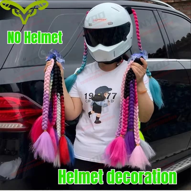 2PCS Motorcycle Helmet Wig Fake Hair Braided Ears Decor for LS2 FF906 Helmet Girls Accessories