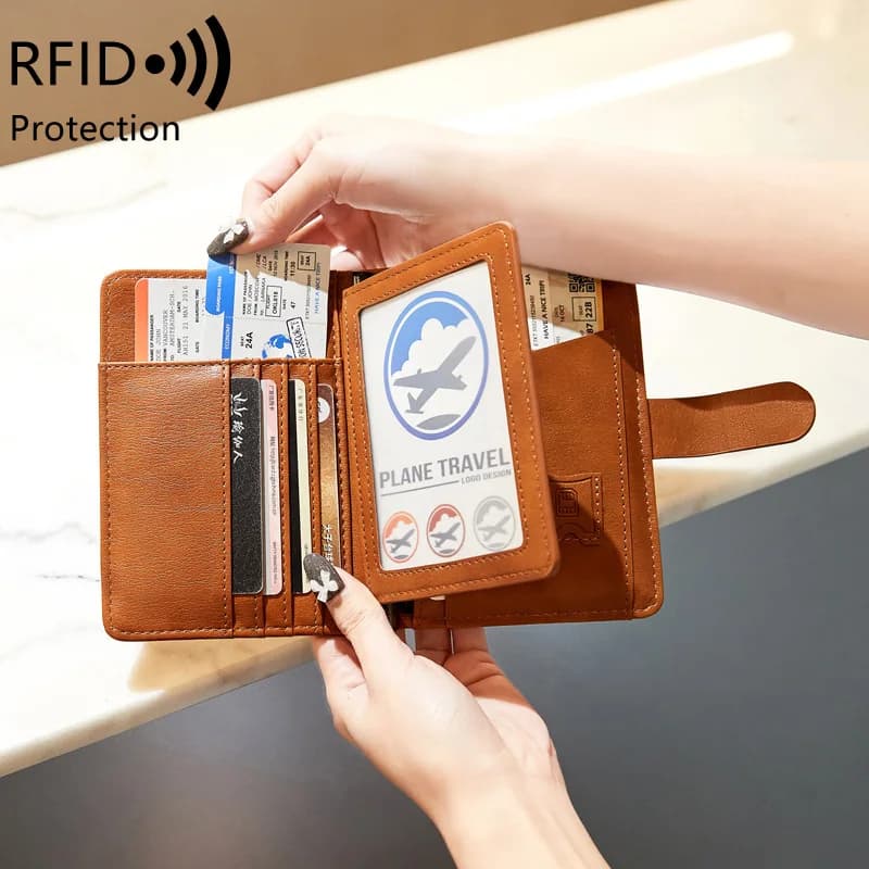 Portafoglio per passaporto da viaggio Porta carte da donna Porta carte da uomo con blocco RFID Porta carte di credito Porta biglietti da aereo Portafogli multifunzione