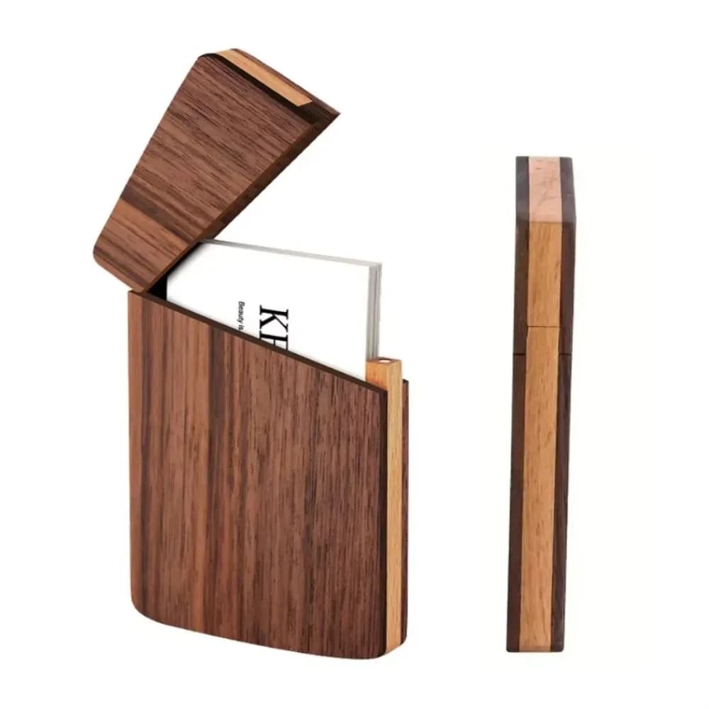 Black Walnut Business Card Box Elegant Design Lightweight Name Card Holder Magnetic Closure Ultra-Thin Card Storage Box