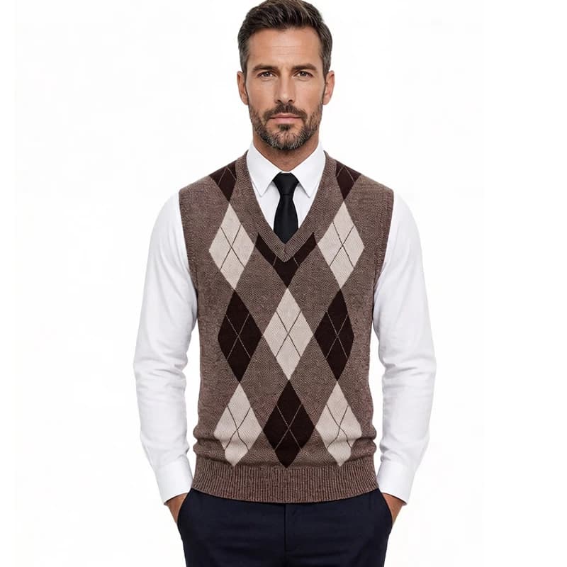 Gilet in Maglia da Uomo Business Casual, Classico Argyle, Leggero, Versatile, Senza Maniche, Pullover