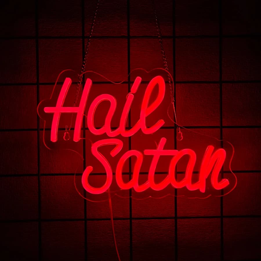 Insegna al neon Hail Satan per decorazioni murali, insegna illuminata per la decorazione della camera da letto, sala giochi, dormitorio per feste, college gotico, alimentata tramite USB