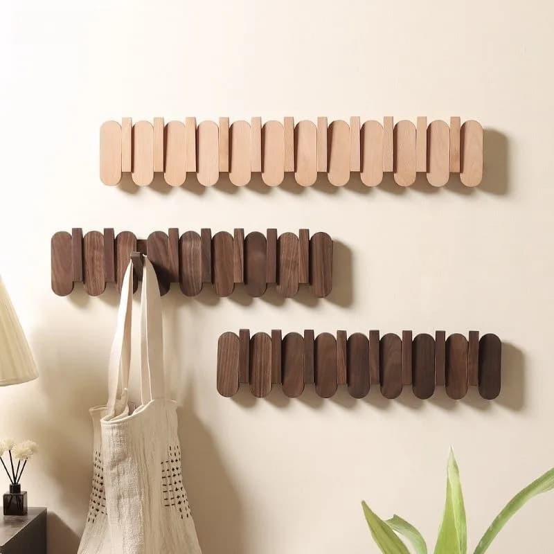 Foldable Hidden Coat Hooks Wall-mounted Coat Hooks Nordic Solid Wood Clothes Coat Rack Minimalist Aesthetic Home Storage
