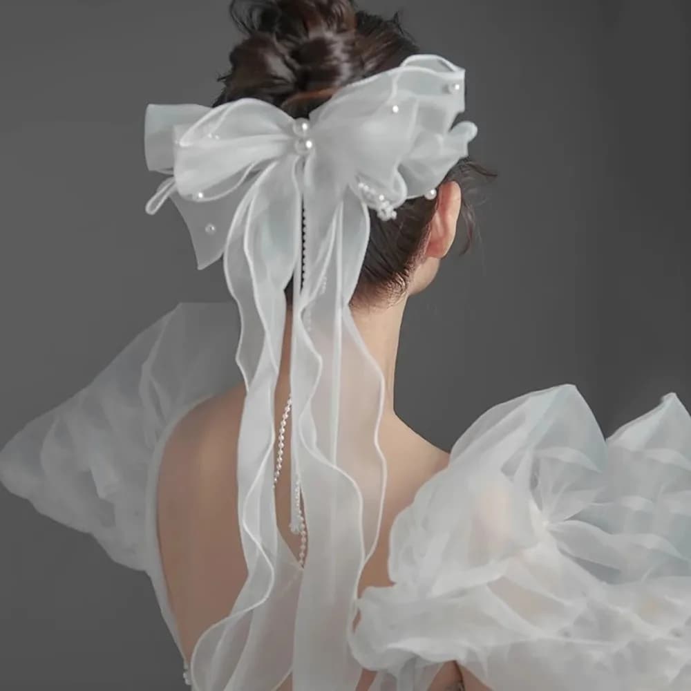 Temperamento Perla Nastro da sposa Fiocco Forcina Luce Lusso Elegante Copricapo da sposa Nappa fatta a mano Copricapo da sposa Scatta foto