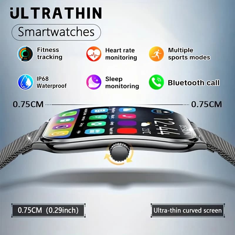 New Ultra Thin Smart Watch AMOLED Screen Always Show Time Heart Rate Waterproof Sports Call Men Woman Smartwatch For iOS Android