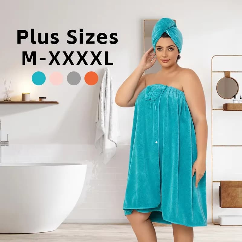 Set vestaglia e turbante da donna taglie forti da 2 pezzi - Accento con fiocco, tessuto morbido e confortevole, perfetto per il bagno, il salotto e l'uso quotidiano