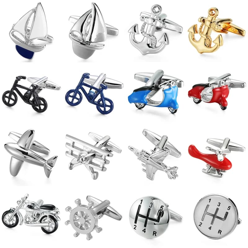 Gemelli per camicia francese classica da uomo Aereo da corsa barca ancora polsini per moto pulsante accessori per abiti da lavoro regali di gioielli