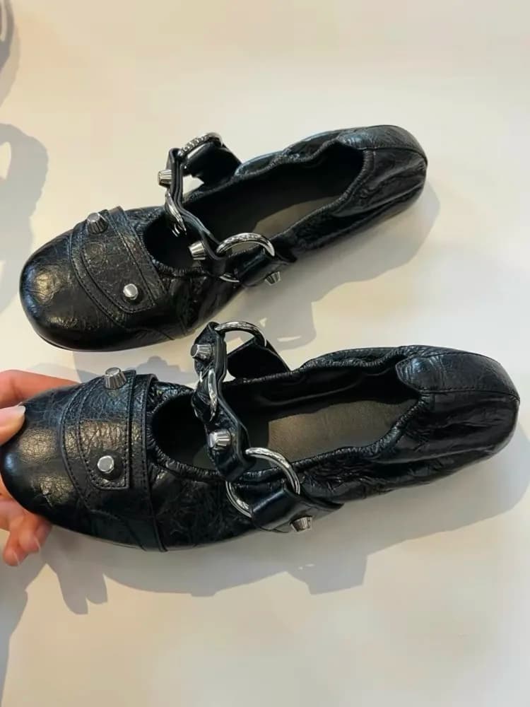 Nuovi Arrivi Primavera/Estate 2026: Ballerine Mary Jane da Donna con Design Borchiato, Stile Chic Francese, Punta Tonda e Cinturino Singolo, Morbide e Casual