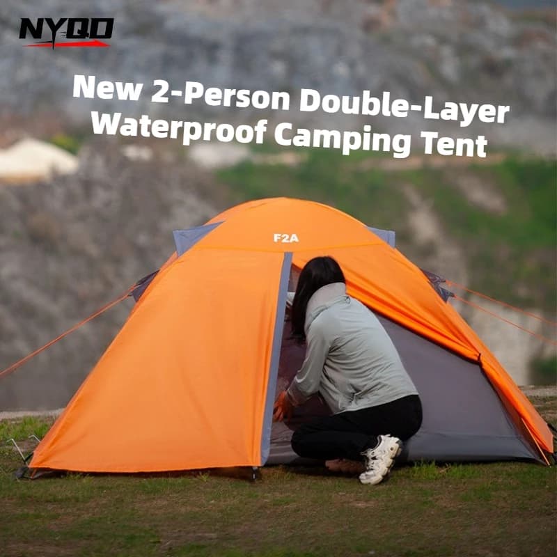 New 2-Person Double-Layer Waterproof Camping Tent with Aluminum Poles, Manual Easy Setup for Outdoor Hiking Backpacking
