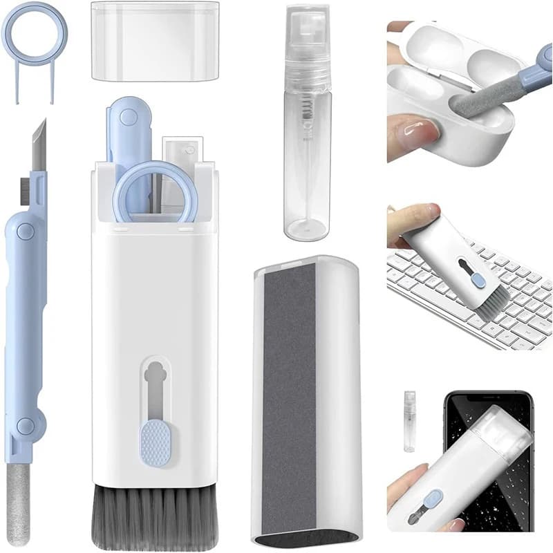 Kit di pulizia 7 in 1 per tastiera di computer, penna per la pulizia degli auricolari, estrattore di tasti per AirPods, cuffie, laptop, PC, tablet, fotocamera, telefono