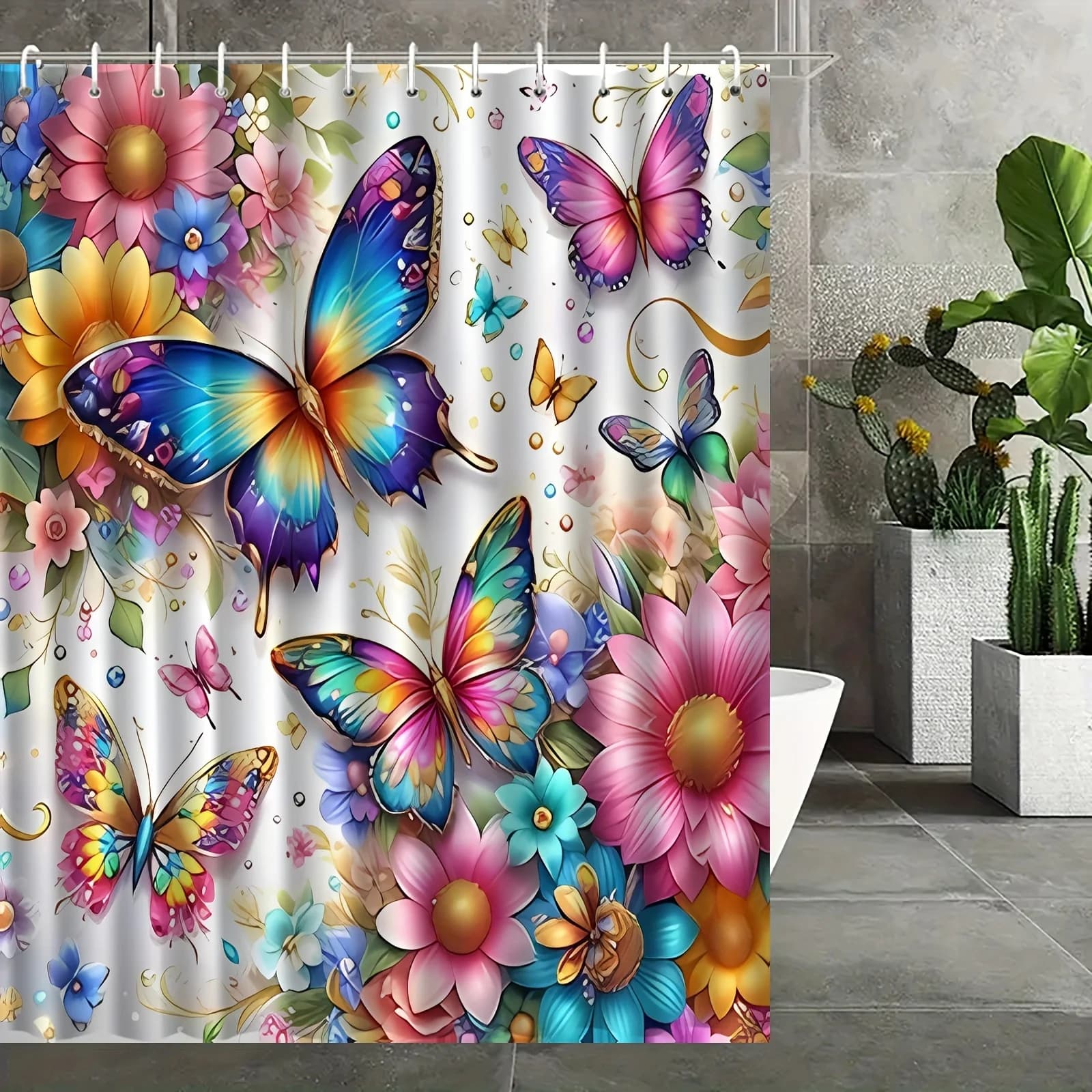 Tenda da doccia stampata con motivo a farfalla da 1 pezzo, adatta per l'arredamento del bagno di casa, decorazione del bagno con finestra lavabile in lavatrice