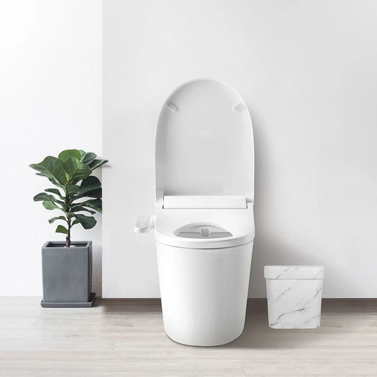 Sleek Narrow Trash Bin for Tight Spaces Ideal Bathroom Bedroom Office Use Medium Capacity Marble Look Waste Basket Home