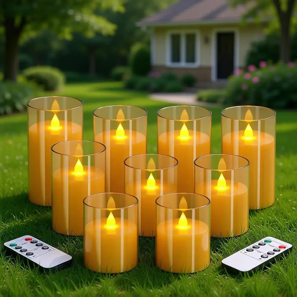 Set di 12 Candele Tremolanti in Vetro Acrilico da 4,5-6 cm di Diametro, Alimentate a Batteria, con Telecomando a 8 Tasti e Funzione Timer, 40