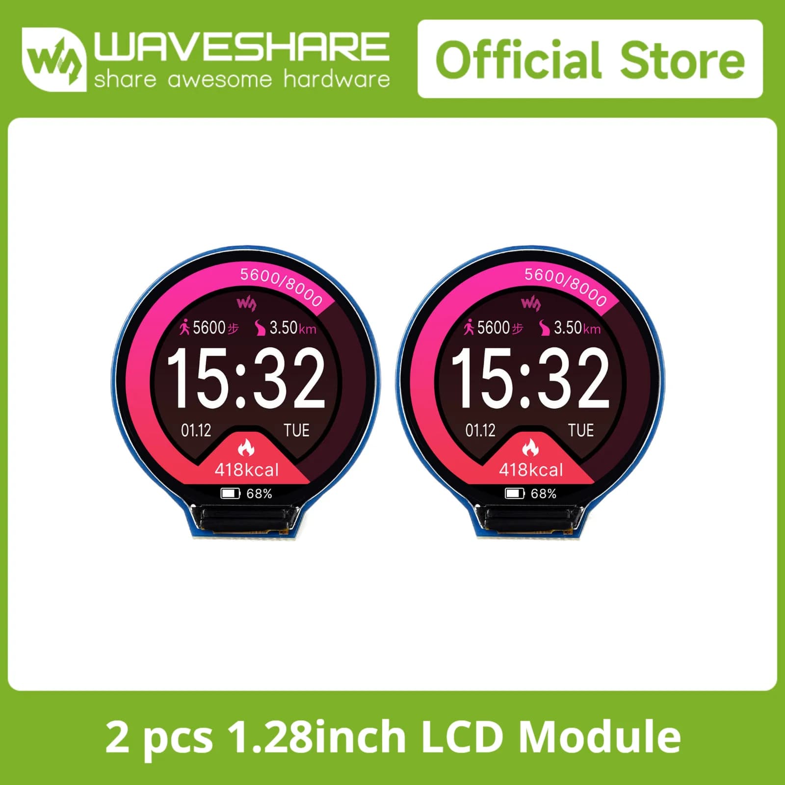 2pcs/lot Waveshare 1.28in Raspberry Pi Round LCD Display Module,65K RGB Colors,240*240 SPI Interface,Support Raspberry Pi