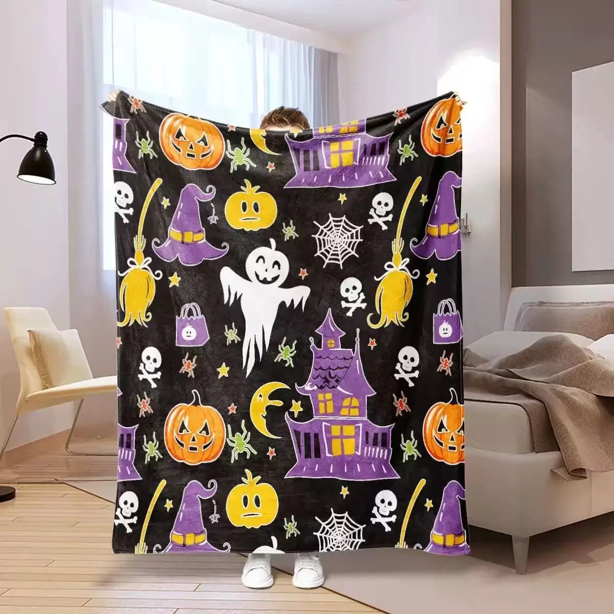 Coperta in velluto per luce notturna, coperta per pisolino unicorno, coperta luminosa per dinosauri, coperta luminosa per Halloween, coperta in velluto da calcio