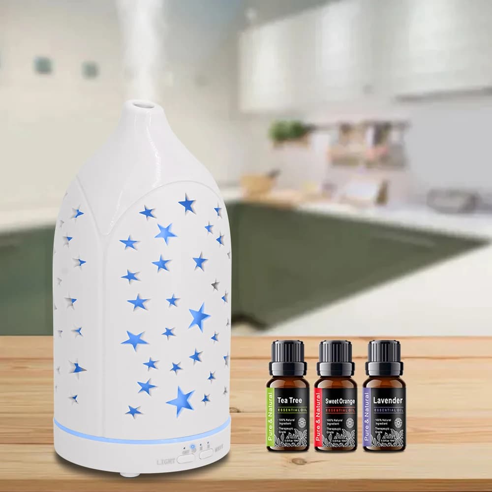 Diffusore di oli essenziali Star Hollow 7 luci LED regolabili, spegnimento automatico silenzioso e sicuro