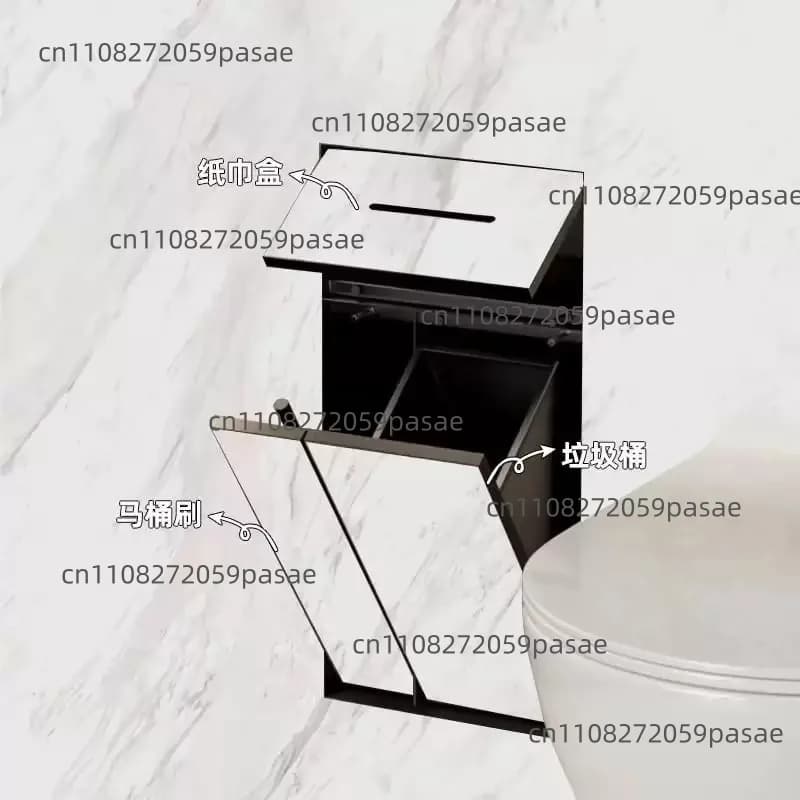 Nicchia a scomparsa per cestino in acciaio inox 304, porta fazzoletti integrato, spazzola WC e portaoggetti per bagno, modello di tendenza.