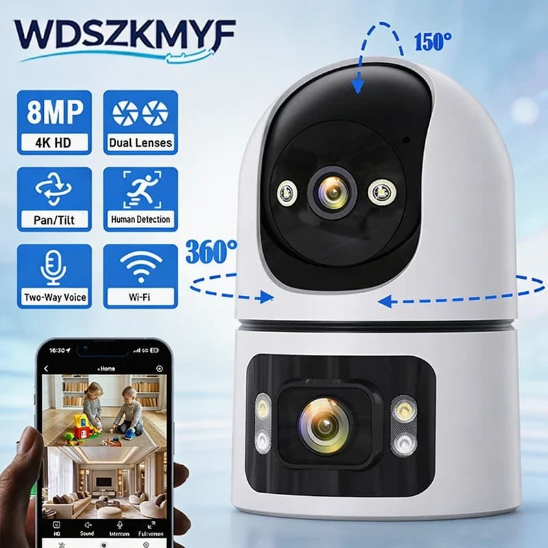 New 4K 8MP Dual Lens PTZ WIFI Camera Ai Human Auto Tracking Outdoor Security Video Surveillance Camera For Alexa Google