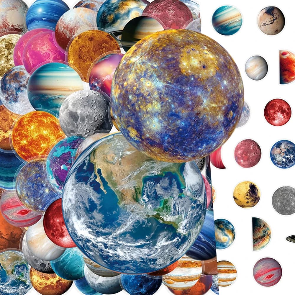 10/30/50pcs Trasparente Pianeta Luna Adesivi Universo Spazio Graffiti Decalcomanie FAI DA TE Notebook Valigia Telefono Fresco Del Fumetto adesivo giocattolo