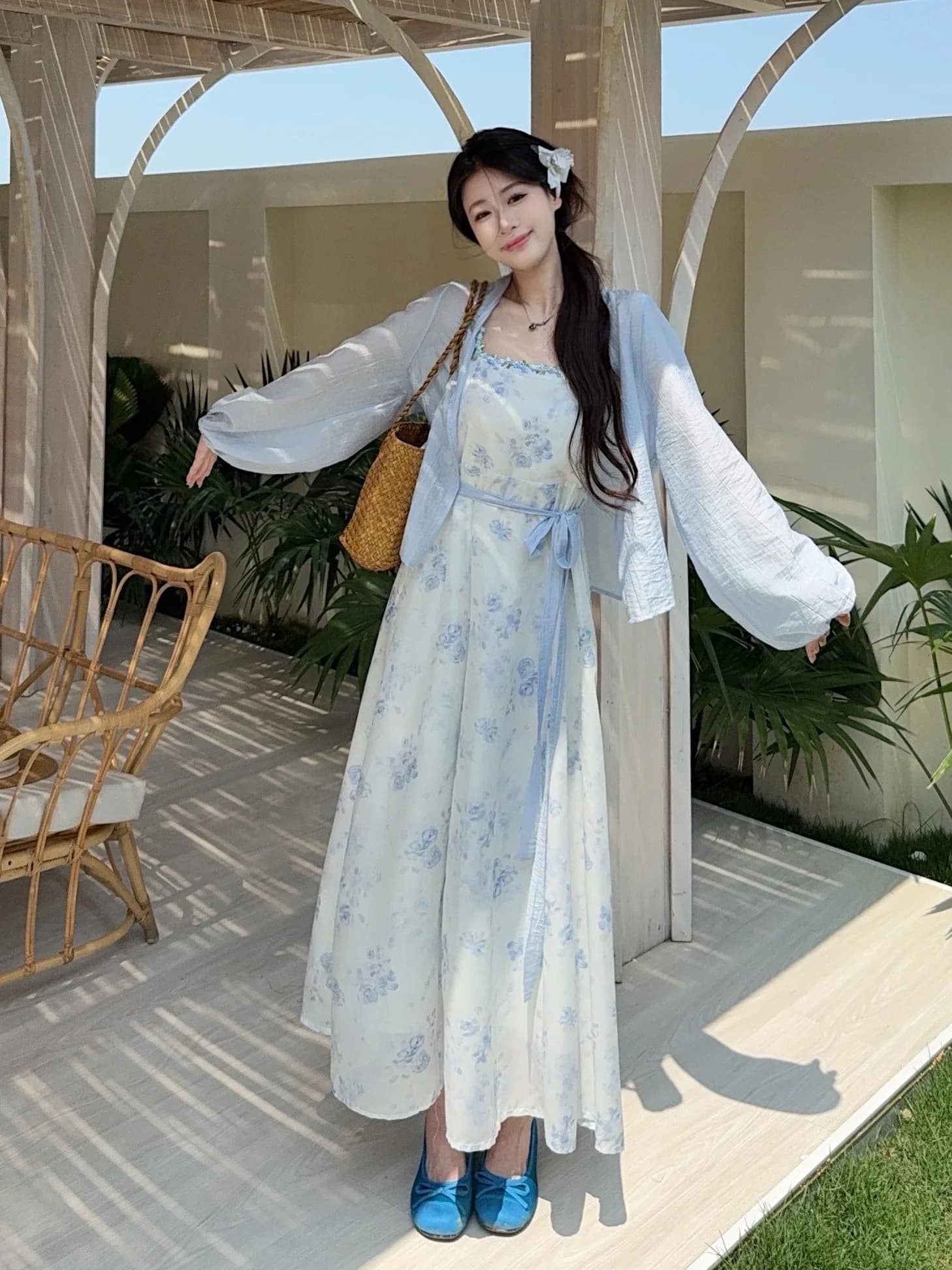 plus Size Floral Print Halter Dress Women's Summer New Style A-Line Skirt Slimming Cover up Korean Style High Waist Long Dress