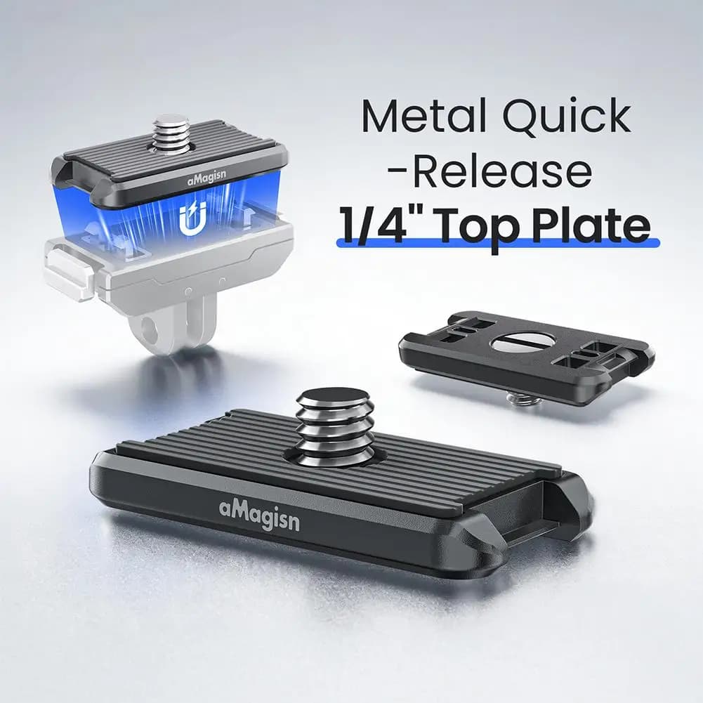 Quick Release Magnetic Adapter in Aluminium Alloy 1/4" with Superior Assembly for Insta360 X5/X4 Air/X4/X3/X2 and DJI Action Camera Accessories