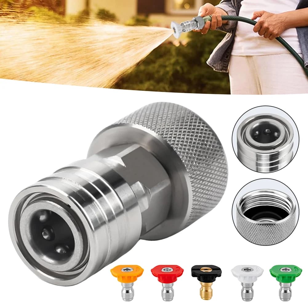 Adattatore per Tubo da Giardino a Mini Idropulitrice, Connettore Rapido 3/4" GHT a 1/4" in Acciaio Inossidabile Antiperdita per Ugello Lavaggio Auto