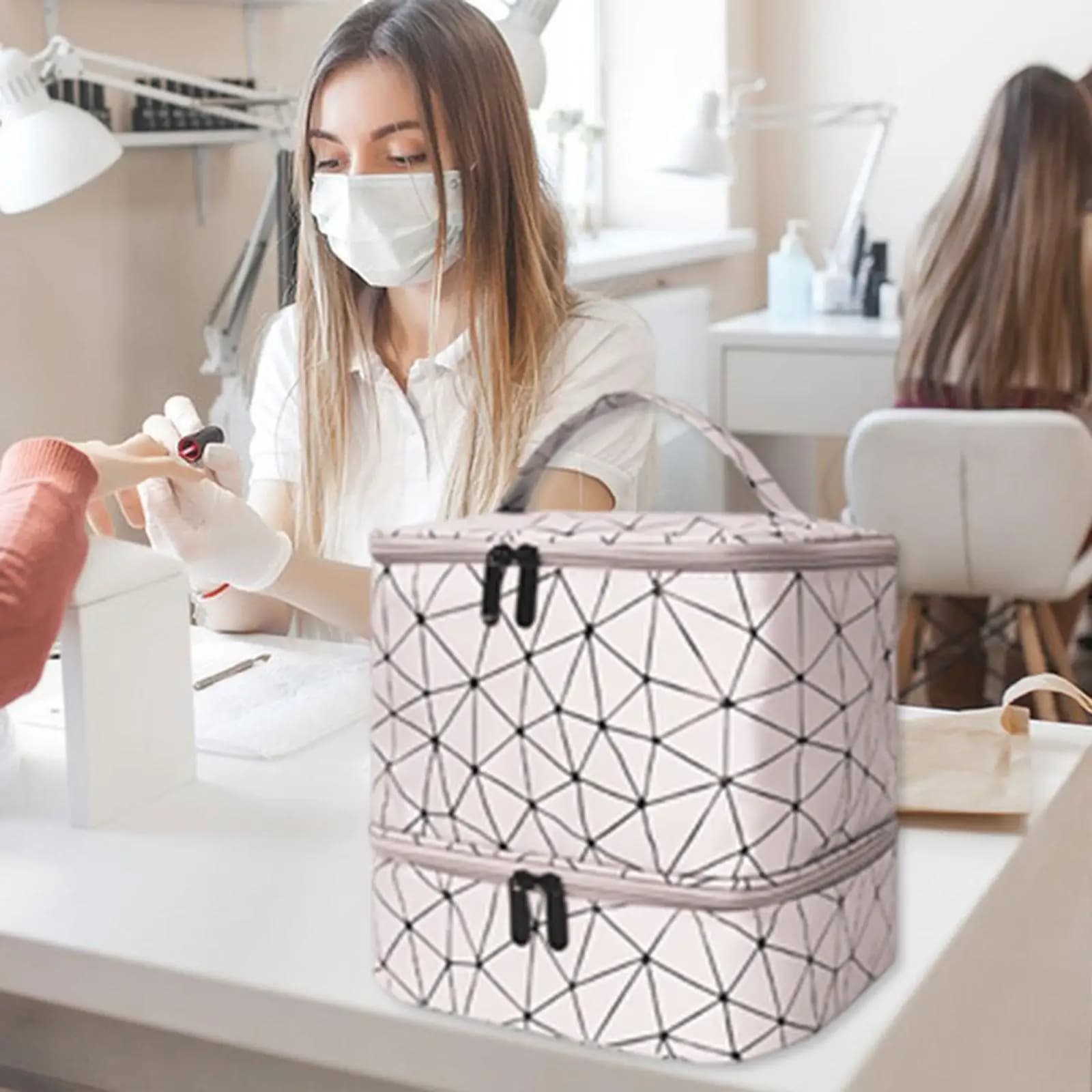 Organizer for Disposables and Accessories, Double Layer, Portable, Travel, Elegant, Gift for Women, Cosmetic Bag, Carrying Case