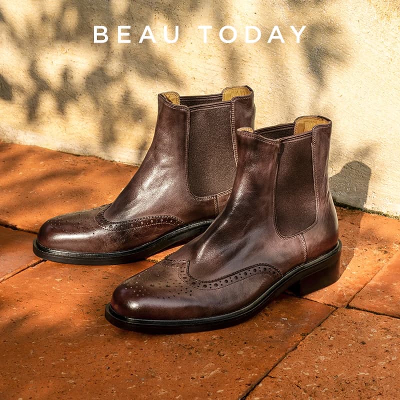 BEAUTODAY Chelsea Boots Women Cow Leather Pointed Waxing Toe Brogue Pattern Elastic Band Ladies Ankle Boots Handmade 03751