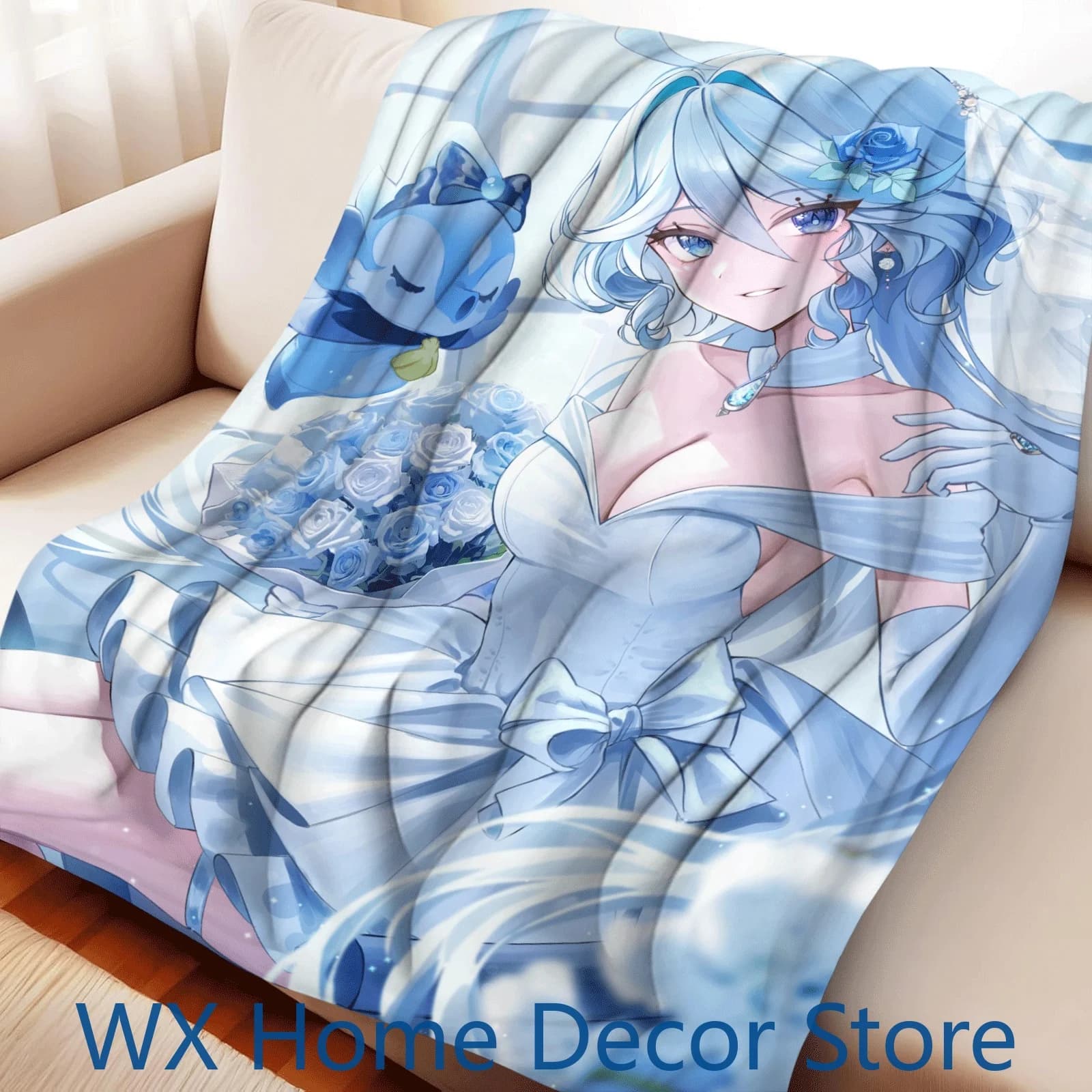 Exclusive Genshin Impact Furina Plush Blanket (150x200cm) Hyper Warm Hydro Themed Gift for Anime Fans