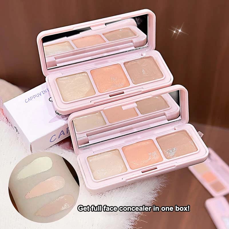 【Cappuvini 3 in 1 Correcting Concealer Strip Palette Eye Brightening Concealer Contour Cream Full Coverage Oil-Control Makeup】