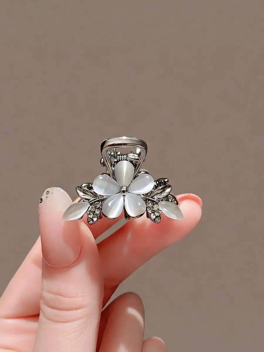 Womens Alloy Rhinestone Crystal Floral Hair Claw Clip For Half Up Styling