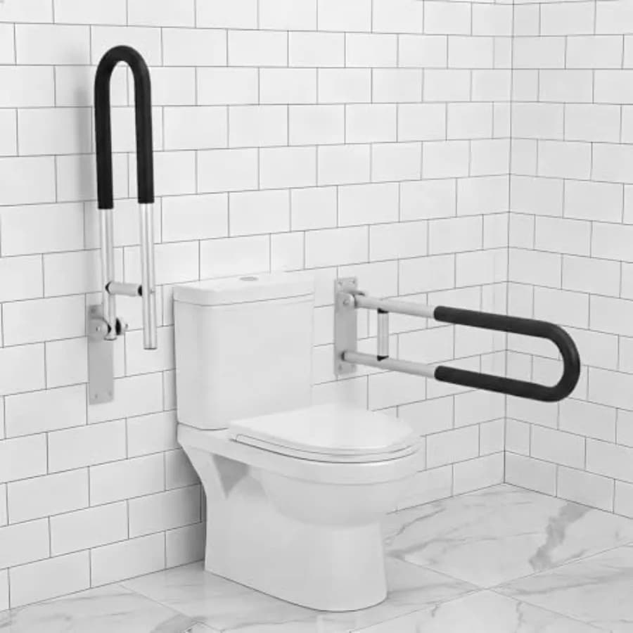 Confezione da 2 barre di sicurezza ribaltabili per WC, antiscivolo, extra lunghe, per disabili, con porta carta igienica, barra di supporto per bagno resistente.
