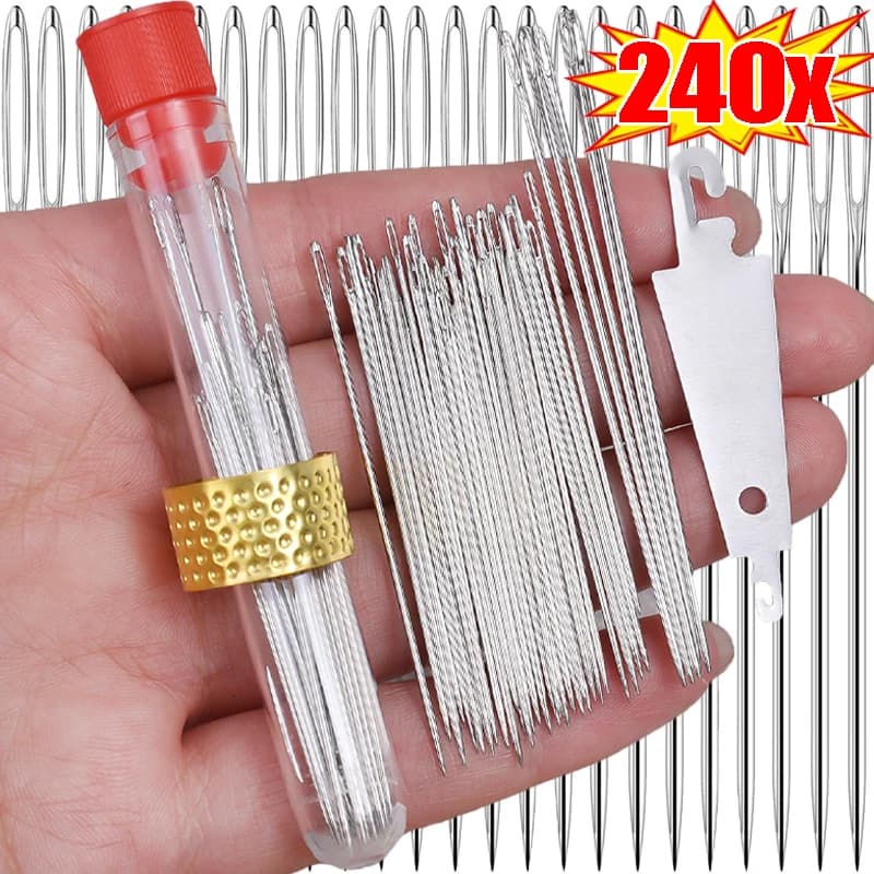 1/6 set grande occhio aghi per cucire aghi per cucire ago in pelle fatto a mano filo d'acciaio ferri da maglia strumenti artigianali fai da te per la casa