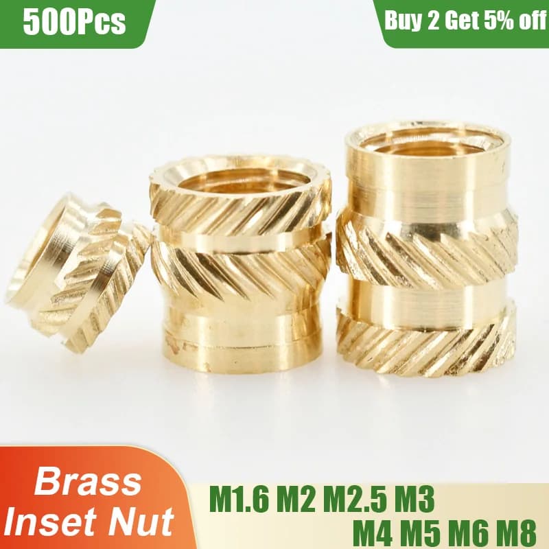 Commercio all'ingrosso 500 Pz Inserto In Ottone Dado Filettato Zigrinato Hot Melt Calore Incorporato Inserto Stampante 3D PC Dadi Inserti M2 M2.5 M3 M4 M5