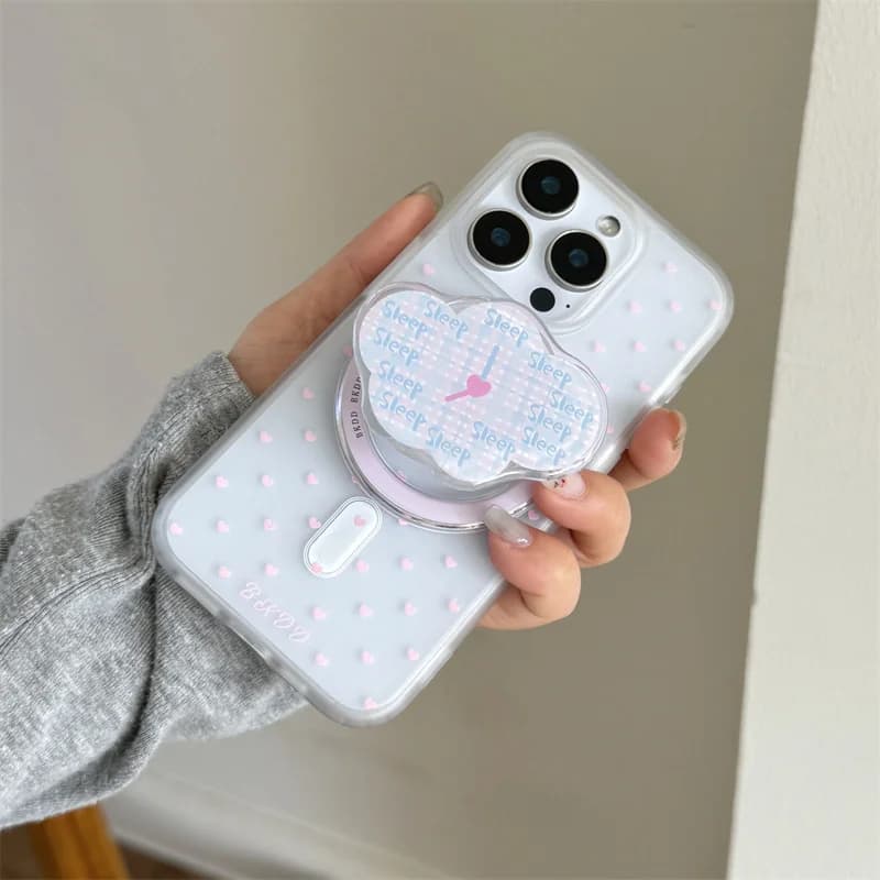 Custodia magnetica per telefono con cuore d'amore rosa carino per iPhone 16 Pro 15 14 13 Pro Max Cover con graziose custodie con supporto per supporto per Magsafe