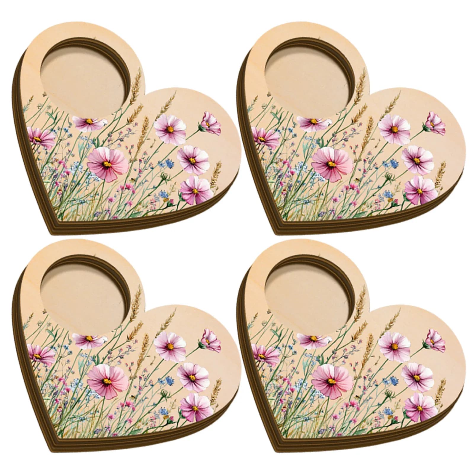 4 Pcs Heart Home Decor Bedroom Gift for Her Dining Table Floral Holder Farmhouse Tea Light