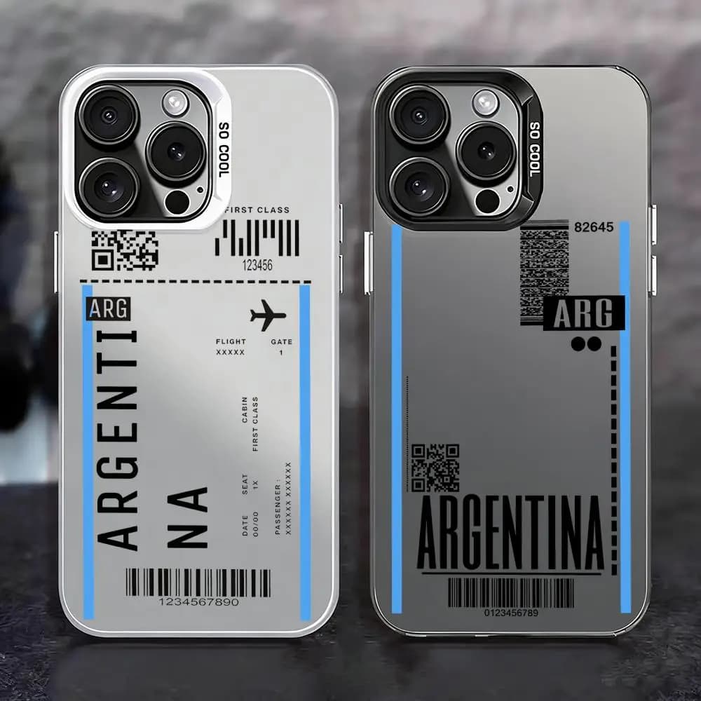 Custodia per telefono colore argento opaca antiurto per iPhone 17 16 16e 15 14 13 12 11 Pro Max Plus - Biglietto aereo P-Argentina