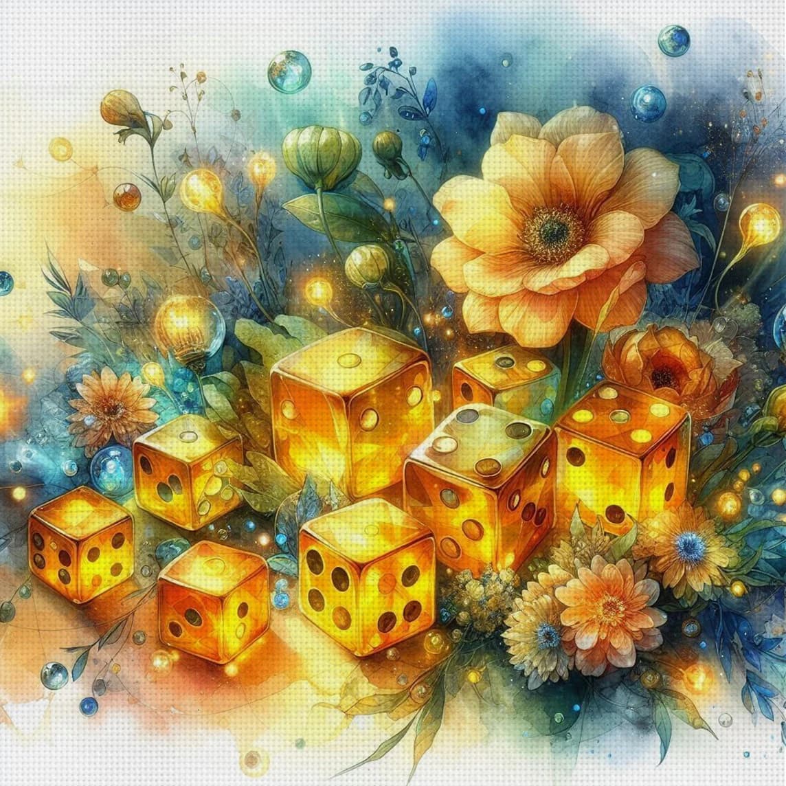Kit Punto Croce Luminoso con Fiori e Dadi, Ricamo Fai da Te 11CT, Decorazione Murale per la Casa, Regalo Artigianale, Materiale Semilavorato Senza Cornice 36×36cm