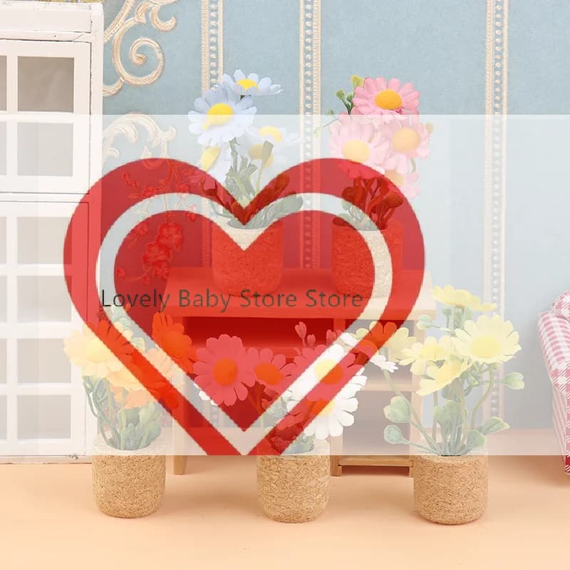 Fake pot plants in the form of daisy in scale 1/12 for doll house, miniature decorative floral, toy, ornament for micro landscapes and gardens.