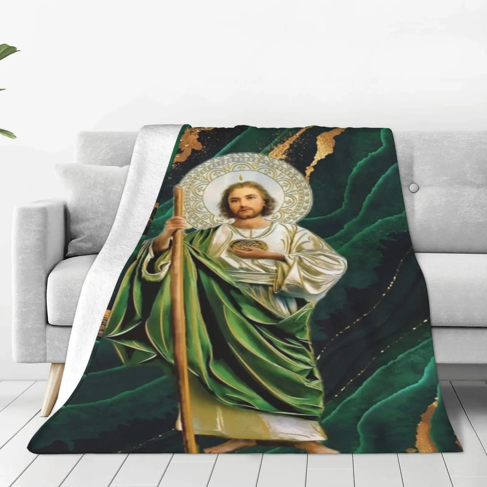 Coperta in flanella di St. Jude Thaddeus - Stampa moderna di preghiera HD, morbida luce beige adatta per divano/letto/ufficio/viaggio/campeggio