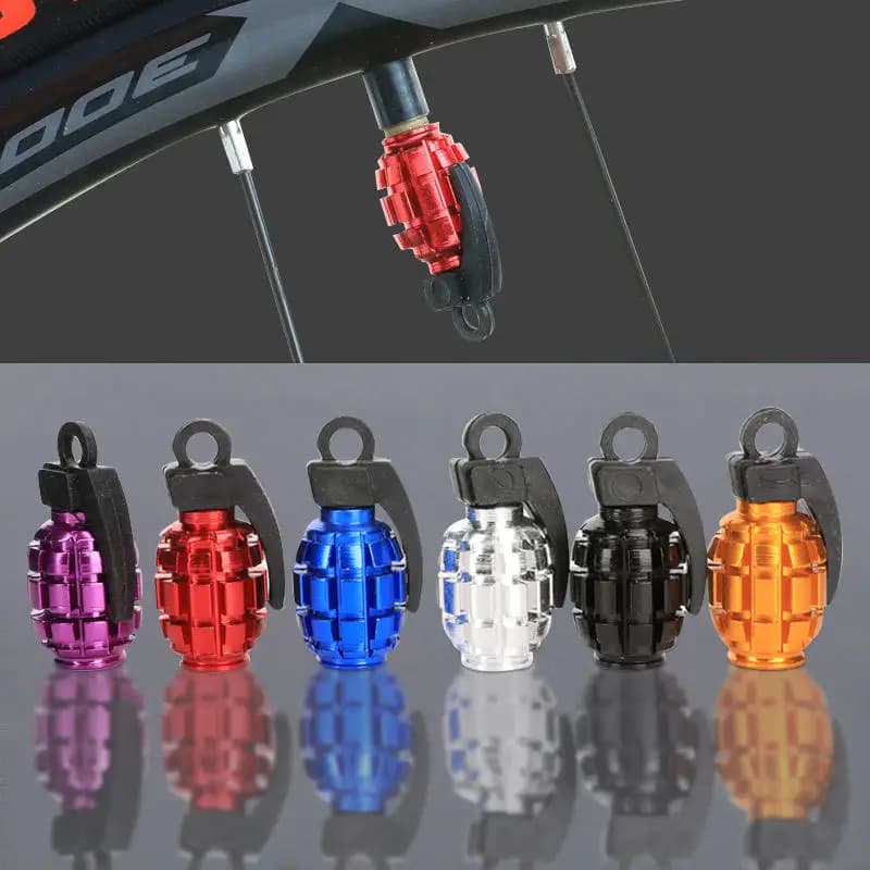 Tappi per valvole pneumatici a forma di granata, universali in lega di alluminio, set da 4 pezzi, accessori per ruote di auto, camion, moto, biciclette.